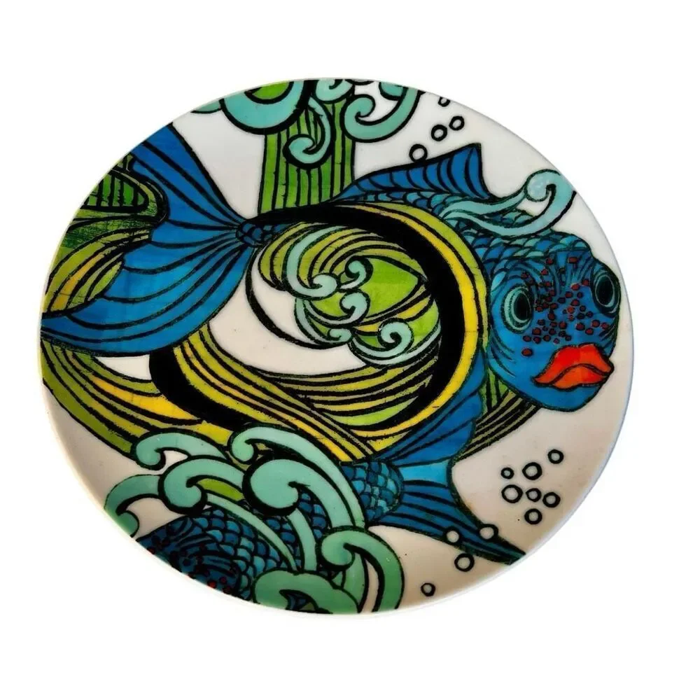 Anthropologie Blue Green Koi Fish Lunch Salad Plate